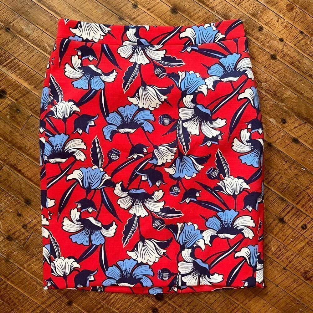 J Crew red floral business casual office vixen 2 pencil skirt
